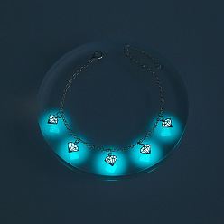Diamond Brass Charm Bracelets, Luminous Style, Glow In The Dark Jewelry for Women, Diamond Pattern, 6-7/8 inch(17.5cm)