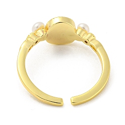 Настоящее золото 14K Открытое кольцо-манжета с натуральным жемчугом и цветком, латунное эмалированное кольцо на палец с фианитами, реальный 14 k позолоченный, размер США 7 1/2 (17.7 мм)