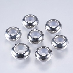 Нержавеющая Сталь Цвет 201 из нержавеющей стали бусы, с пластиковым, ползунки, рондель, цвет нержавеющей стали, 9x4.5 мм, отверстие : 2 мм