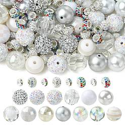 Blanco Diy jewelry making kits, Incluye 50piezas de cuentas acrílicas, de resina y de plástico, 50Cuentas de diamantes de imitación de arcilla polimérica, 50 piezas de cuentas espaciadoras de diamantes de imitación de latón, blanco, 20 mm, agujero: 2.5 mm