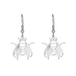 Stainless Steel Color 304 Stainless Steel Dangle Earrings, Hollow Insect, Stainless Steel Color, No Size