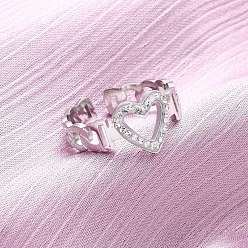 Нержавеющая Сталь Цвет 304 нержавеющая сталь с регулируемыми манжетами из стразов, сердце, цвет нержавеющей стали, 9.5 мм, регулируемый