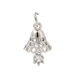 Платина Рождественские подвески из латуни с микропаве из прозрачных кубических цирконий, колокол прелести, стойки покрытие, долговечный, без свинца и без кадмия, платина, 18x12 мм, отверстие : 4 мм