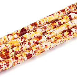 Золотистый Синтетических нитей бирюзовые бусы, окрашеные, колонка, золотые, 4~6x4.5 мм, отверстие : 0.8~1 мм, около 63~67 шт / нитка, 14.37~14.76'' (36.5~37.5 см)