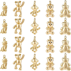 Echt 18 k vergoldet 20Stk. 5 Messinganhänger im Stil, langlebig überzogen, mit Sprungring, Bär & Katze & Astronaut, echt 18 k vergoldet, 14.5~20x6~14x1.5~7 mm, Bohrung: 3 mm, 4 Stück / Stil