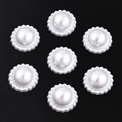 White ABS Plastic Imitation Pearl Cabochons, Flower, White, 16.5x6.5mm, about 1000pcs/bag