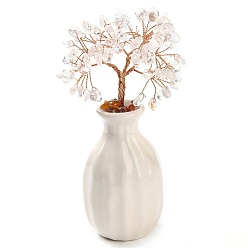 Хрусталь Натуральные кварцевые кристаллы, украшения денежного дерева, случайно смешанная фарфоровая ваза с медной проволокой, энергетический камень фэн-шуй, подарок для домашнего офиса, украшение рабочего стола, 48~62x140 мм