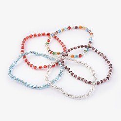 Gemischte Farbe Glasperlen dehnen Armbänder, mit Eisen Zwischenperlen, Silberfarbe überzogen, Gemischte Farbe, 57 mm (2-1/4 Zoll)