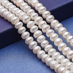 White Natural Cultured Freshwater Pearl Beads Strands, Rondelle, White, 8x5~6mm, Hole: 0.5mm, about 71pcs/strand, 14.96~15.15 inch(38~38.5cm)