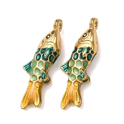 Темный Морско-зеленый 304 подвески из нержавеющей стали, с эмалью, рыбы прелести, реальный 18 k позолоченный, ионное покрытие (ip), темно-зеленый, 36.5x12x7 мм, отверстие : 1.8 мм