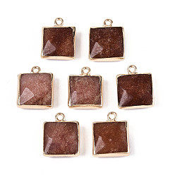 Белый Нефрит Граненые подвески из натурального окрашенного белого нефрита, квадратные латунные подвески, золотые, седло коричневый, 18x14~15x6~6.5 мм, отверстие : 1.8 мм