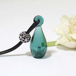 чирок Ожерелье с подвеской из стеклянного флакона духов с восковым шнуром для женщин, зелено-синие, Кулон : 40x16 мм, 17.72 дюйм (45 см)