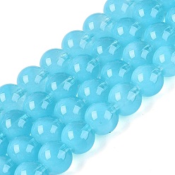 Небесно-голубой Прозрачные стеклянные нити, имитирующие кошачий глаз, круглые, голубой, 9.5~10 мм, отверстие : 1~1.4 мм, около 85~89 шт / нитка, 29.72~31.5 дюйм (75.5~80 см)