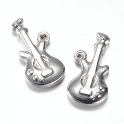 Edelstahl Farbe Anlaufgeschützt 201 Anhänger aus Edelstahl, Gitarre, Edelstahl Farbe, 20x10x3 mm, Bohrung: 1.2 mm