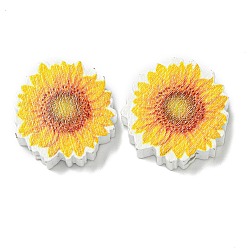 Gold Bedruckte Holzperlen, Sonnenblume, Gold, 19x18.5x6 mm, Bohrung: 2.5 mm
