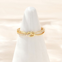 Золотой 925 регулируемые кольца для женщин из стерлингового серебра с микропаве из прозрачных кубических цирконий, узел, золотые, 4 мм, размер США 6 1/2 (16.9 мм)