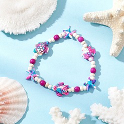 Сливовый Синтетические бирюзовые бусины с морскими звездами и черепахами, эластичные браслеты для женщин, слива, внутренний диаметр: 2-1/8~2-1/4 дюйм (5.3~5.8 см)
