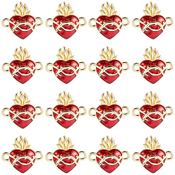 Fuego Ladrillo 16 piezas de dijes conectores de latón esmaltado del Sagrado Corazón de Jesús, sin plomo y cadmio, real 16 k chapado en oro, ladrillo refractario, 14.5x16x3.5 mm, agujero: 1.8 mm