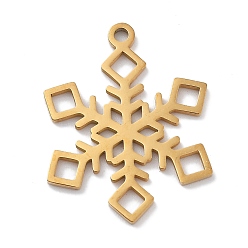 Снежинка Новогодняя тема 304 подвески из нержавеющей стали, лазерная резка, реальный 18 k позолоченный, снежинка, 22x17x1 мм, отверстие : 1.5 мм