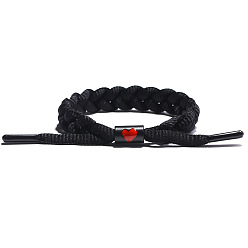 Black Adjustable Polyester Cord Braided Bracelets, with Alloy Findings, Black, 6-3/4 inch(17cm)