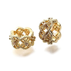 Золотой Колонна латунные микро-паве кубические цирконии европейские разделительные бусины, бусины с большим отверстием, стойки покрытие, долговечный, золотые, 11x6 мм, отверстие : 6 мм