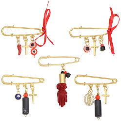 (52) Непрозрачная лаванда 5шт. 304 булавки для килта из нержавеющей стали, с подвесками из акрила, стекла, смолы и эмали из сплава, разнообразные, разноцветные, 3.2~6.5 см