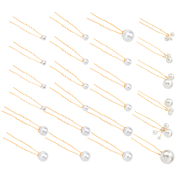White Iron Hair Forks, with Copper Wire Wounding ABS Beads, White, 1set/style