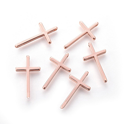 Розовый Позолоченный Латунные подвески, долговечный, крестик, Настоящее розовое золото покрыто, 23.5x13x3 мм, отверстие : 1.2 мм