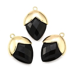 Обсидиан Природные подвески обсидиана, с золотой латуни нахождения, подвески в форме клубники, граненые, 25x17.5x7 мм, отверстие : 1.6 мм