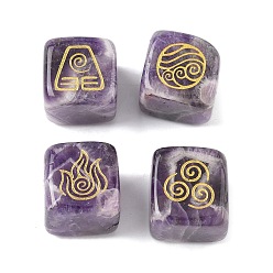 Аметист 4шт 4 стили натуральный аметист дисплей украшения, фигурка для украшения дома, энергетический камень рейки для исцеления, куб с символами воздуха, пожар, элементы воды и почвы, 15.5x15x15 мм, 1 шт / стиль