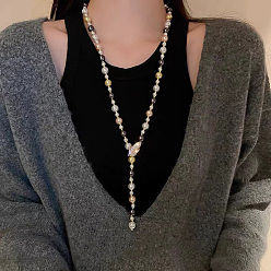 Разноцветный Ожерелья из круглых бусин из сплава и стеклянного жемчуга для женщин, золотые, красочный, 25.20 дюйм (64 см)