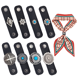 Черный 8шт. 8 стили искусственная кожа кожаные пряжки для шарфов зажимы, с пряжкой сплава, овальные, чёрные, 80x19~30x1.5~11 мм, 1 шт / стиль