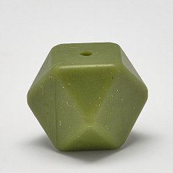 Dark Olive Green Food Grade Eco-Friendly Silicone Beads, Chewing Beads For Teethers, DIY Nursing Necklaces Making, Faceted Cube, Dark Olive Green, 17x17x17mm, Hole: 2mm