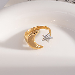 Позолоченный и Цвет Нержавейки Кольца-манжеты из нержавеющей стали для женщин, Луна и звезды, настоящее золото и нержавеющая сталь, звезды: 8.9 мм длиной, Луна: 17.4мм длиной, внутренний диаметр: 19.2 мм