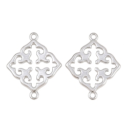Real Platinum Plated Brass Connector Charms, Rhombus Charm, Real Platinum Plated, 22x17x1.5mm, Hole: 1.4mm
