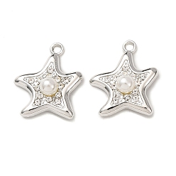 Платина Подвески из сплава и АБС-пластика с имитацией жемчуга и страз., очарование морской звезды, платина, 21x18x6 мм, отверстие : 1.8 мм