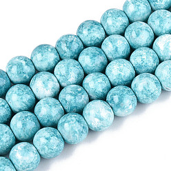 Бледно-бирюзовый Выпечка краска бисер пряди, круглые, бледные бирюзовая, 10~10.5 мм, отверстие : 1.2~1.5 мм, около 83~84 шт / нитка, 30.71~30.91 дюйм (78~78.5 см)