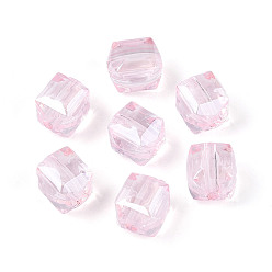 Бледно-Розовый Прозрачные акриловые бусины, кубические, граненые, розовый жемчуг, 10x9x9 мм, отверстие : 2 мм