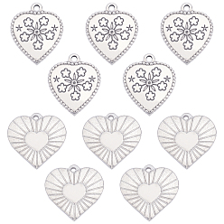 Stainless Steel Color 10Pcs 2 Style 304 Stainless Steel Textured Pendants, Heart, Stainless Steel Color, 5pcs/style