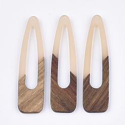 Персиковый Слойка Большие подвески из смолы и ореха, заколка для волос, розовые, 66~66.5x17x3~3.5 мм, отверстие : 1.5 мм