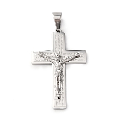 Нержавеющая Сталь Цвет 304 подвески-кресты из нержавеющей стали с изображением Иисуса, цвет нержавеющей стали, 42.5x28x6 мм, отверстие : 8x5 мм