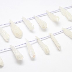 Желтая Старая Ткань  Гальванические природный кристалл кварца бусы пряди, сверху просверленные бусы, окрашенные, слеза, старое кружево, 34~41x8~13x6~13 мм, отверстие : 1.5 мм, около 18 шт / нитка, 14.3 дюйм