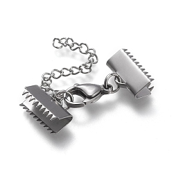 Нержавеющая Сталь Цвет Устойчив к потускнению 304 удлинитель цепи из нержавеющей стали, с застежками-клешнями и обжимными лентами, цвет нержавеющей стали, 39 мм длиной, Лента заканчивается: 9.5x15 mm