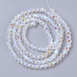 Clear AB Electroplate Glass Beads Strands, AB Color Half Plated, Faceted, Bicone, Clear AB, 3.5x3mm, Hole: 0.7mm, about 125~130pcs/strand, 15.94 inch(40.5 cm)