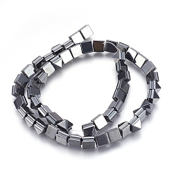 Original Color Non-magnetic Synthetic Hematite Bead Strands, Grooved, Pyramid, Original Color, 7.5~8x7.5~8x7.5mm, Hole: 1mm, about 53pcs/strand, 15.7 inch~15.9 inch(40~40.5cm)