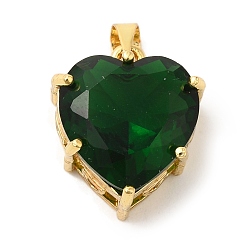 Зеленый Золотые латунные микро проложить кубического циркония подвески, долговечный, без кадмия и без свинца, сердце, зелёные, 17.5x15.5x9.5 мм, отверстие : 3.4 мм