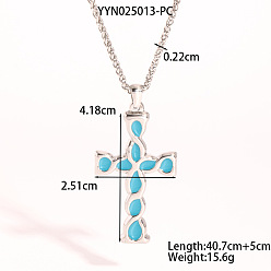 Темно-Голубой Ожерелья с подвеской-крестом из нержавеющей стали с эмалью, цвет нержавеющей стали, глубокое синее небо, 16.02 дюйм (40.7 см)