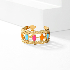 Разноцветный Сладкое полое неправильной формы 201 эмалированное кольцо-манжета из нержавеющей стали, золотые, красочный, внутренний диаметр: 16~18 мм