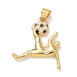 Human Латунь эмаль подвески, прелести футбола, золотые, шармы в форме человека , 26x21x4 мм, отверстие : 5x3.5 мм