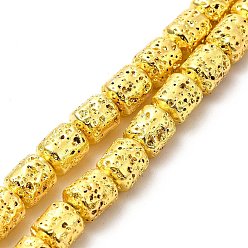 с Золотистым Покрытием Гальванические бусины из натуральной лавы, колонка, с золотым покрытием, 8x6.5 мм, отверстие : 1 мм, около 50~51 шт / нитка, 15.35~15.59 дюйм (39~39.6 см)